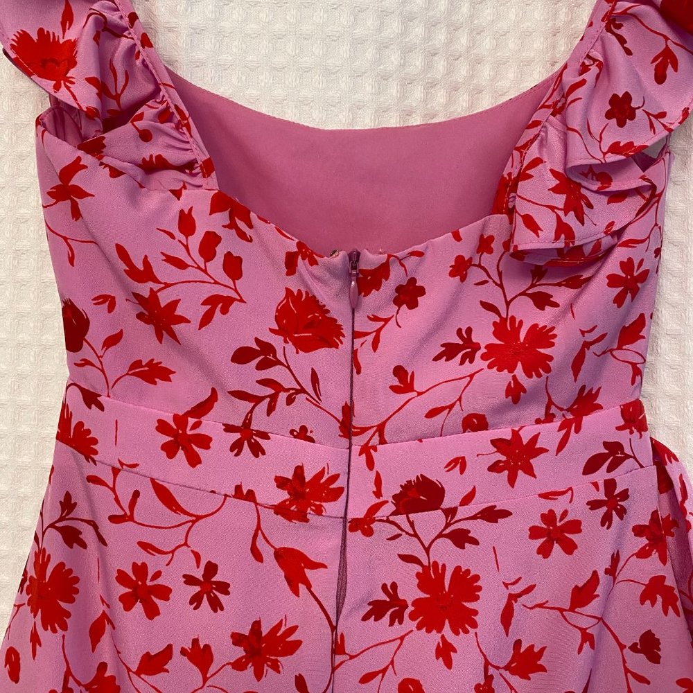 Likely Charlotte Floral Midi Dress Size 0 | Pink Red Ruffle Tiered | Revolve - Picture 5 of 7